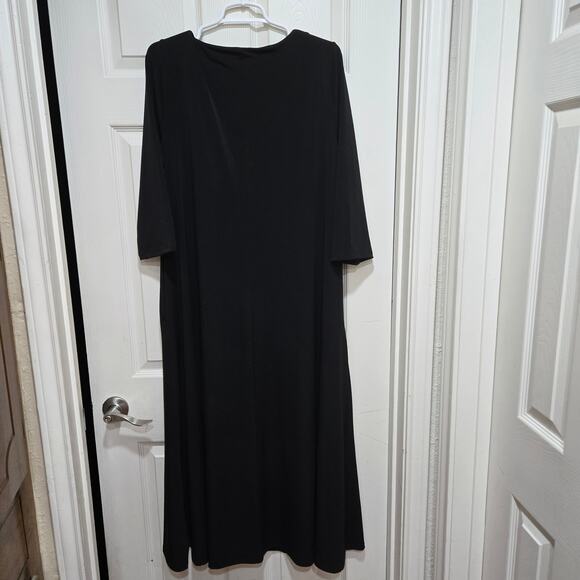 Chico’s 12/14 Black Knit Maxi Dress 3/4 Sleeve with Pockets - Picture 4 of 12